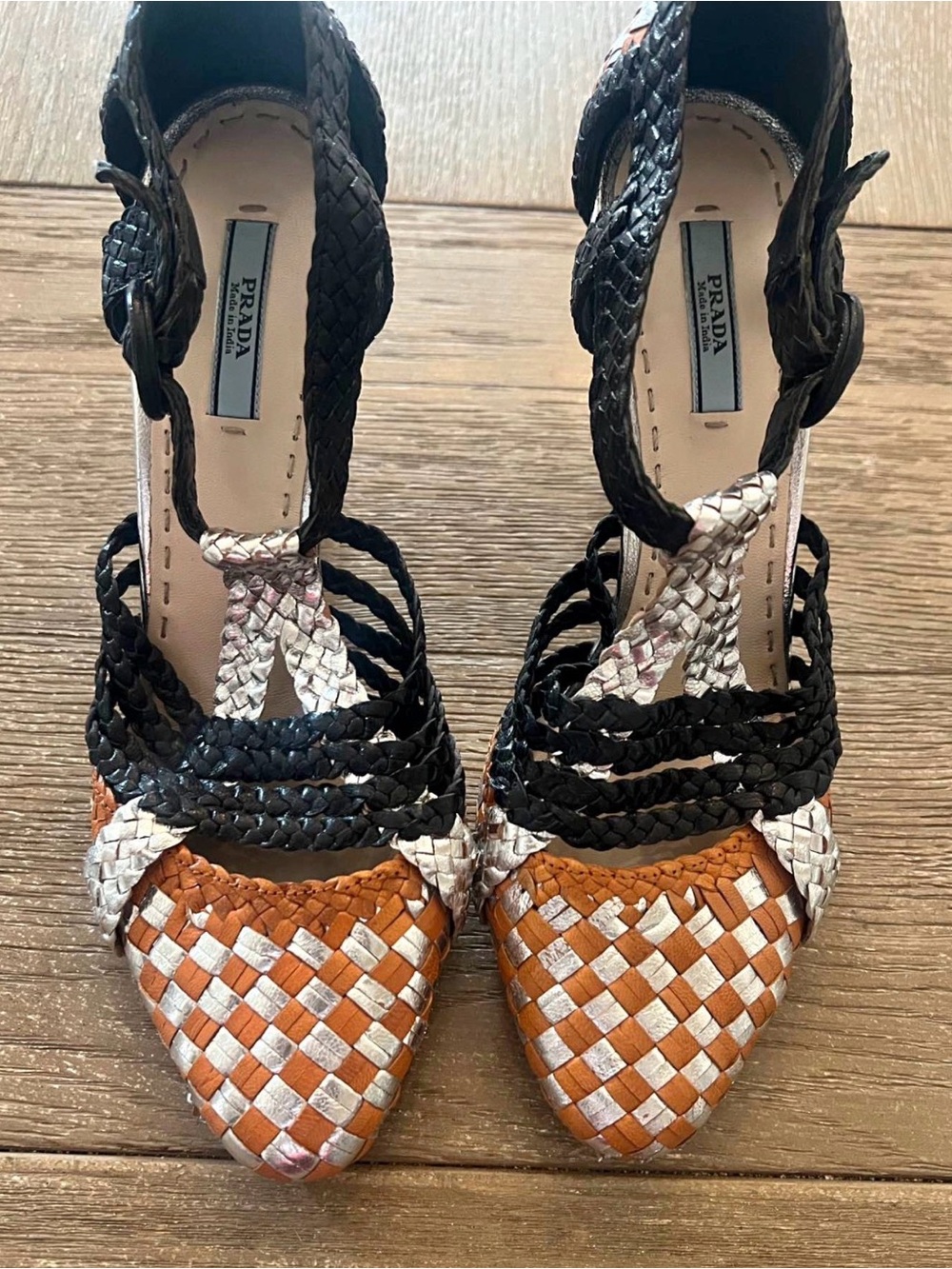 Prada Madras Leather T-Strap Heel - Picture 2 of 10